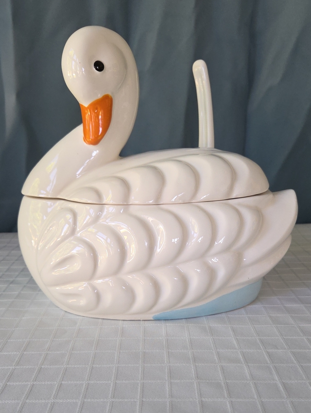 Ceramic Swan Covered Dish with Orange Beak - White